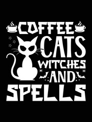 Coffee cats witches and spells halloween  t-shirt design 