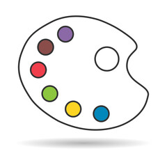 Flat art tool palette with paints color shadow, artist web design graphic vector illustration