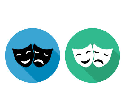 Set of Theater face mask icon shadow, emotion actor comedy and drama symbol, festival sign vector illustration