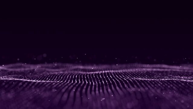 Dynamic purple particle wave. Futuristic point wave. Flow digital structure. Data technology background. 3D rendering.