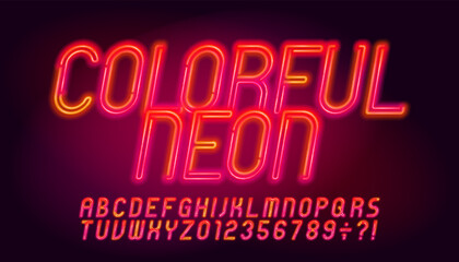 Colorful Neon alphabet font. Neon letters and numbers. Stock vector typeface for your design.
