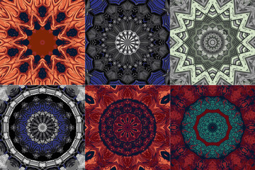 Set of beautiful mandala abstract fractal pattern illustration
