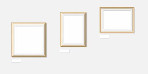Golden photo frame mock up set on withe background.  Vector illustration.