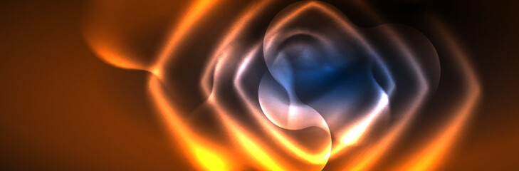 Glowing neon lights abstract shapes composition. Magic energy concept. Template for wallpaper, banner, background or landing