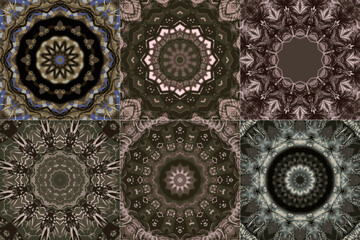 Set of seamless kaleidoscope colorful texture