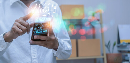 Asian Man inspection or man business engineer hold smartphone touch touching UI screen interface covid 19 ai for shopping online technology of tech smartphone  application