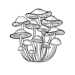 Mushrooms on a thin leg doodle on a white background