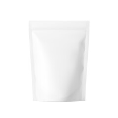 Food pouch bags isolated on white background. Vector illustration. Front view. Can be use for template your design, presentation, promo, ad. EPS10.