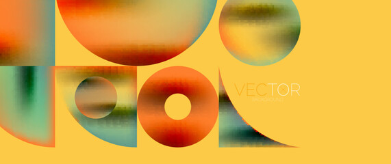 Geometric abstract panorama wallpaper background. Round shapes and circles, metallic color geometric shapes composition