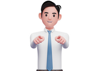 portrait of a businessman in a white shirt pointing to the camera with both hand, 3d illustration of a businessman pointing camera with both index finger