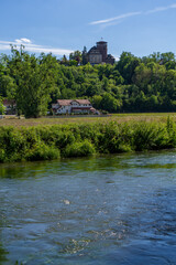 Fototapeta na wymiar View to the german village called Trendelburg with castle with river Diemel