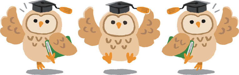 説明するフクロウ博士イラストセット