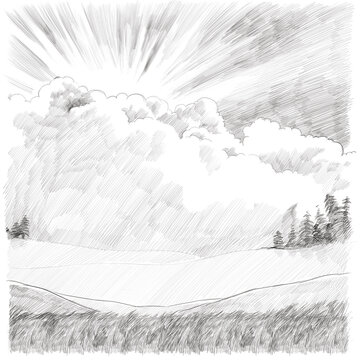 A pencil drawn sunny sky