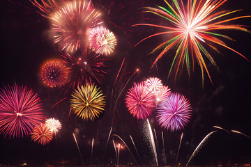3d illustration of Fireworks on dark sky in the new year festival 3d illustration
