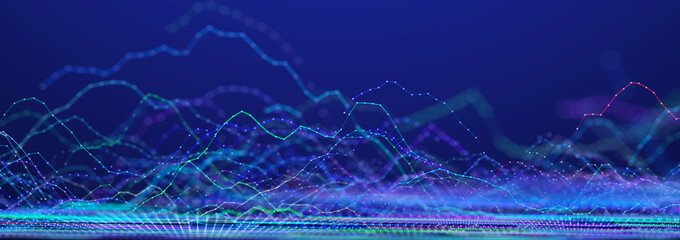 Abstract digital communication points. Technological background. Network connection structure. Color plexus effect. 3D