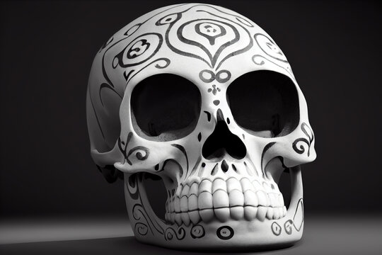 3d illustration of woman with painted skull on her face for Mexico Muertos Mexican traditional ritual