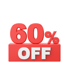 3D sixty percent off. 60% off. Sale banner decoration.