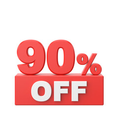 3D ninety percent off. 90% off. Sale banner decoration.