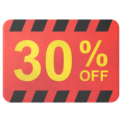 3D thirty percent off. 30% off. Sale badge.