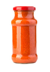 Bottle of spicy, red hot sauce