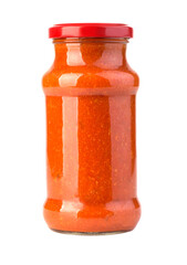 Bottle of spicy, red hot sauce