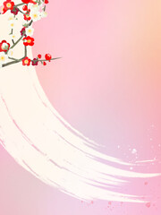 Oriental background material with red and white plums