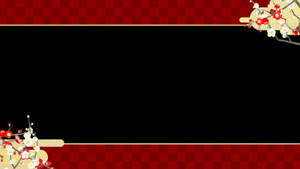 Oriental background material combining red and white plum and traditional patterns_red and black