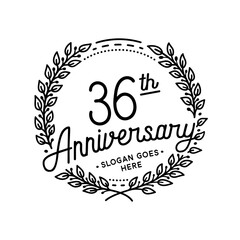 36 years anniversary celebrations design template. 36th logo. Vector and illustrations. 