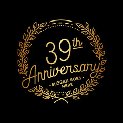 39 years anniversary celebrations design template. 39th logo. Vector and illustrations. 