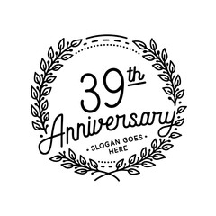 39 years anniversary celebrations design template. 39th logo. Vector and illustrations. 