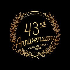 43 years anniversary celebrations design template. 43rd logo. Vector and illustrations. 
