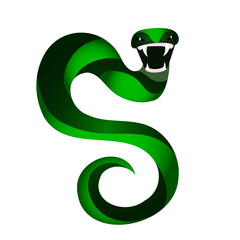 Green snake with sharp fangs vector illustration in flat cartoon style isolated on white background