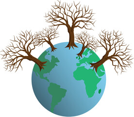 Dried tree on globe, world environment and earth day concept.