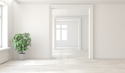 White empty room. Scandinavian interior design. 3D illustration
