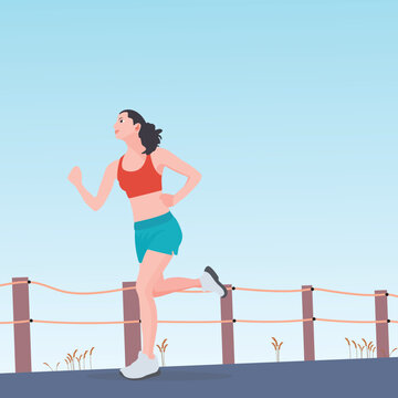 Young woman jogging to stay healthy.Exercise concept vector illustration to stay healthy.