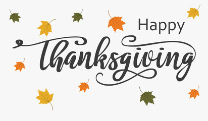 Happy Thanksgiving lettering. Greeting horizontal card. Vector illustration