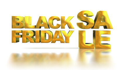Gold Isolated black friday text. Restrained elegance banner for sales on Black Friday. Sale poster of black friday. Design home page sliders for black friday sales on white background. 3d illustration