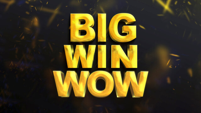 Mega win gold 3D letters on a black background. For games on a smartphone and slot machines or casinos. Used for advertising or as a call to action. 3D illustration