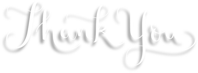 THANK YOU white brush calligraphy banner with drop shadow on transparent background