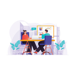male and female employee Business Meeting Illustration Concept