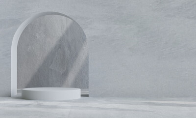 podium with white concrete background, mock-up scene for product display or cosmetic presentation, 3D illustration
