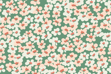 Seamless floral pattern, romantic ditsy print with liberty flowers meadow. Cute botanical background with small painting chamomile flowers. Trendy floral surface design. Vector illustration.