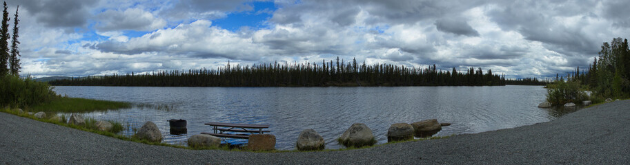 Flooded rest area at Moon Lake in Alaska, United States,North America
