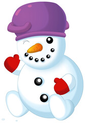cartoon scene with happy snowman isolated illustration for children