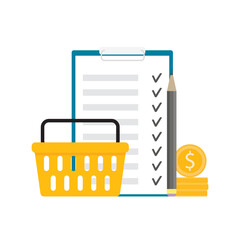 Checklist to supermarket, planning budget and check purchases