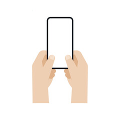 Two hands holding a smartphone in vertical, mockup of playing games on a smartphone, Vector.