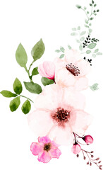 Watercolor Pink Flowers Bouquet