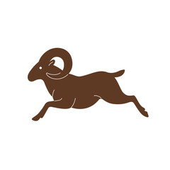 Silhouette of bighorn. Detailed drawing of animal. Simple contour vector illustration for emblem, badge, insignia.