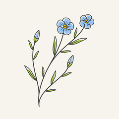 Naklejka na ściany i meble Flax flower. Modern graphic design geometric illustration. Simple contour vector print for cosmetics, perfumeries and food packaging.