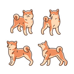 Cartoon dog icon set. Different poses of akita inu. Vector illustration for prints, clothing, packaging, stickers.
